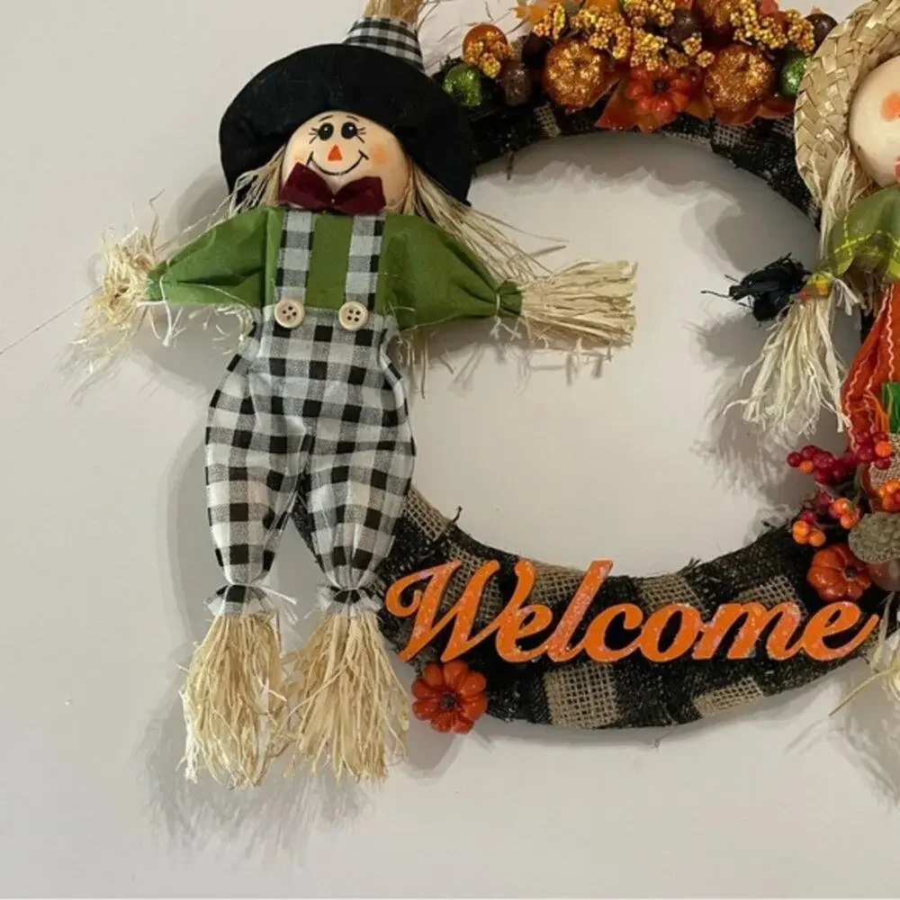 Fall Harvest Scarecrow Welcome Wreath 15